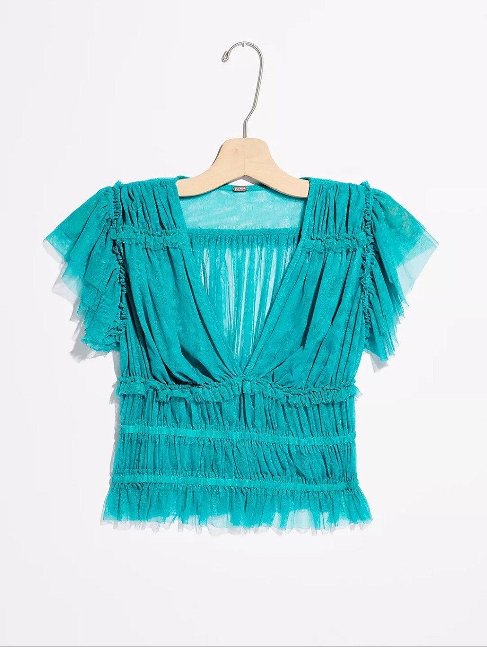 Free People Making Me Smile Ruffled V-Neck Women's Crop Top Nocturnal Green XL